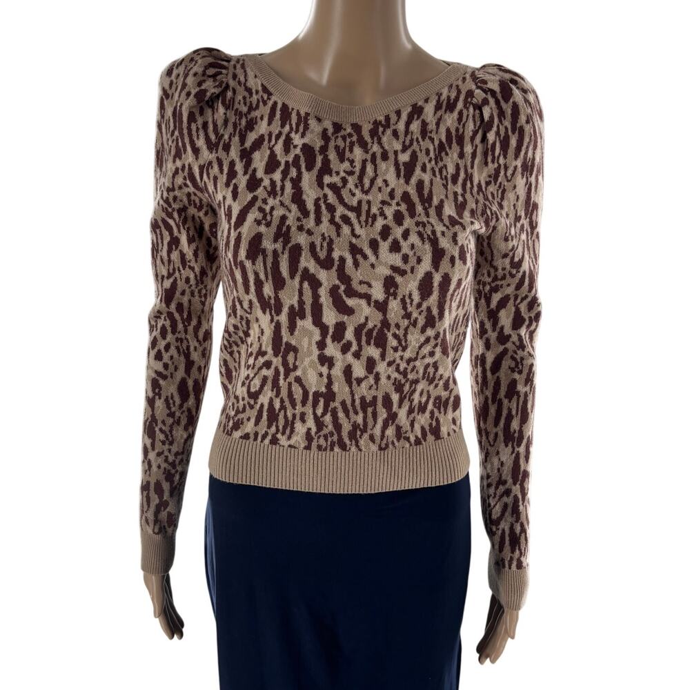 Anthropologie Maeve Tan Leopard Puff Sleeve Pullover Sweater - Picture 4 of 10